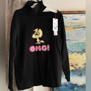 Ochirly x peanuts black turtleneck sweater with one shoulder bare size medium